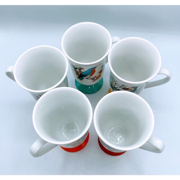 Vibrant Vintage FRED ROBERTS Pedestal Footed Song Bird Mugs MCM - Picture 4 of 6